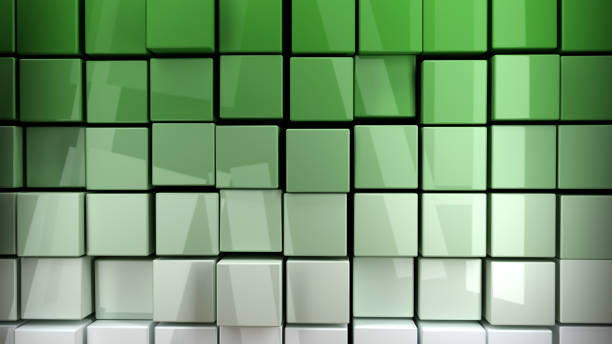 istock 3d render of green cubes with reflections. 1063232278