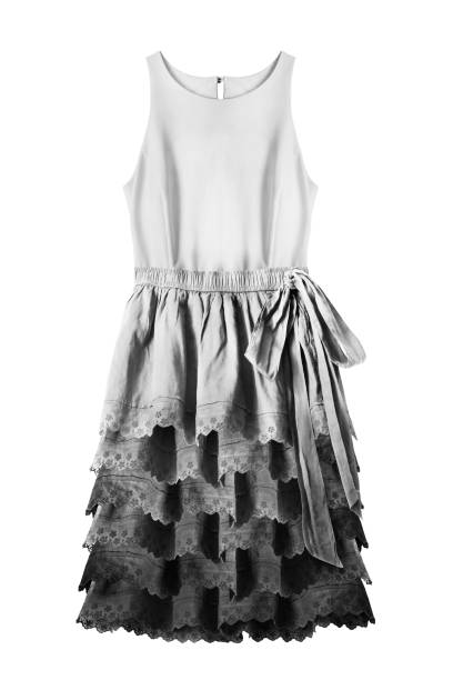 Black and white cotton dress with ruches skirt isolated over white