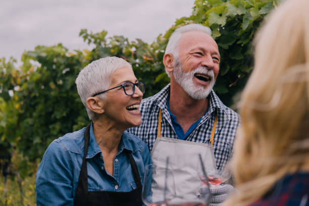 istock Smiling senior couple having a toast in a vineyard 1063237062