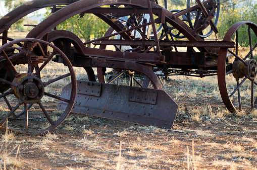 Antiquated farm equipment in community park, Quorn, SA, Australia