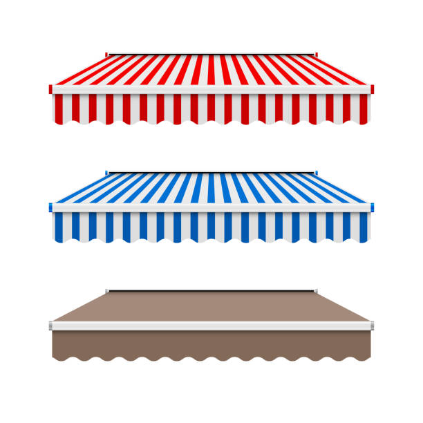 istock Striped and Monochrome Vector Awnings for Shop, Cafe. Design Elements Isolated on White Background 1063239360