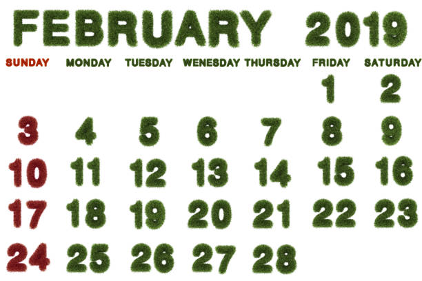 istock Calendar for February 2019 on white background,3d rendering green grass 1063242272