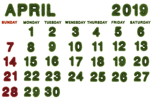 istock Calendar for April 2019 on white background,3d rendering green grass 1063242284