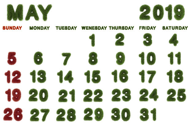 istock Calendar for May 2019 on white background,3d rendering green grass 1063242330