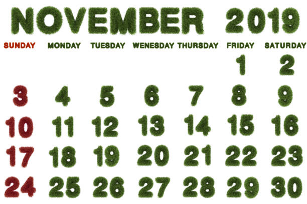 istock Calendar for November 2019 on white background,3d rendering green grass 1063242376