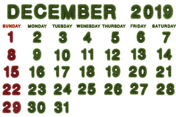 istock Calendar for December 2019 on white background,3d rendering green grass 1063242394