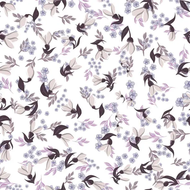 Vector illustration of Seamless colorful pattern with leaves and bellflowers on a light background