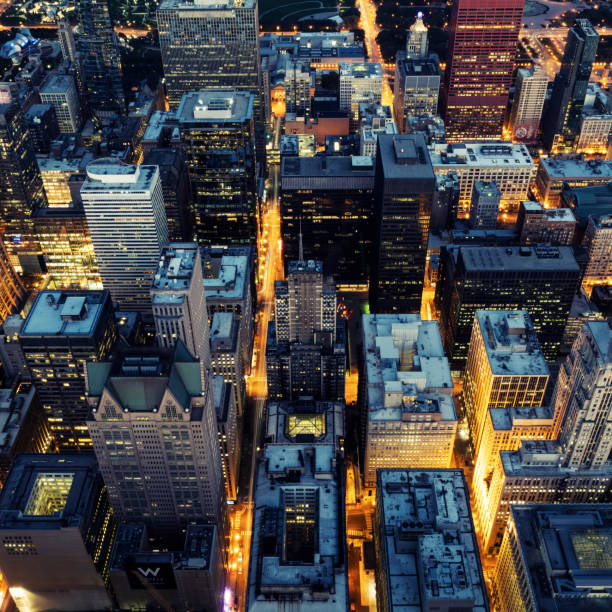 istock Aerial view of Chicago by night 1063246424