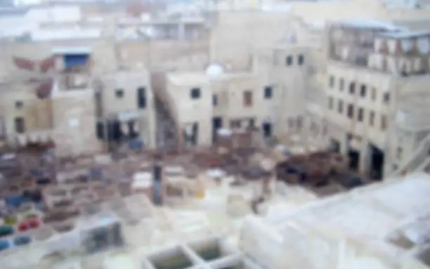 Photo of Defocused Background of Traditional Tannery District in Fez. Intentionally blurred post production