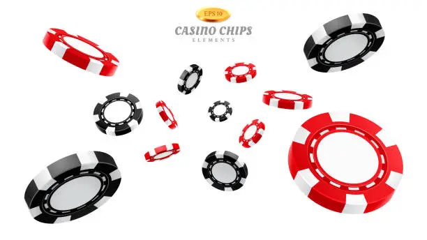 Vector illustration of 3d casino chips or flying realistic tokens