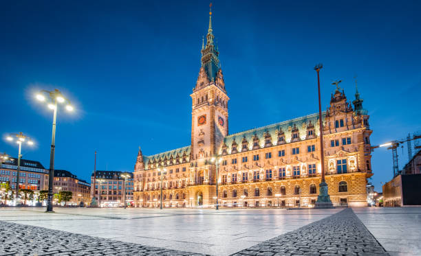 istock Hamburg city hall with at twilight, Germany 1063266306