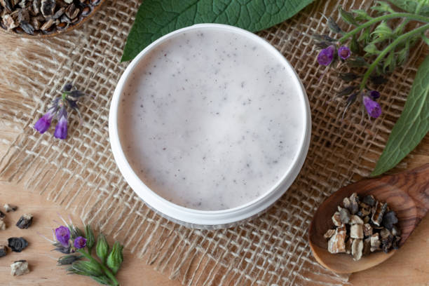 istock A jar of homemade comfrey root ointment with fresh comfrey plant 1063270356