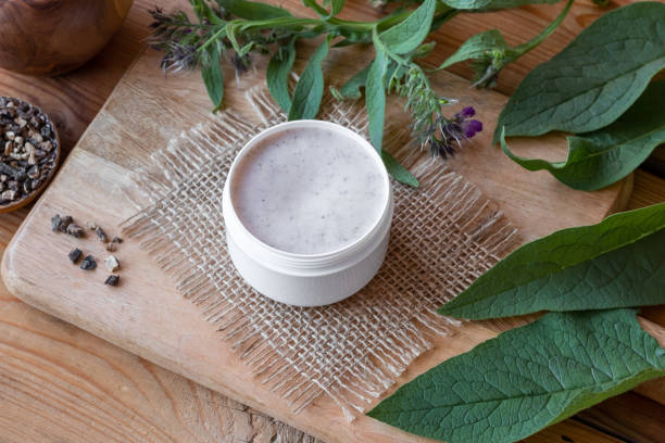 istock A jar of homemade comfrey root ointment with fresh comfrey plant 1063270358