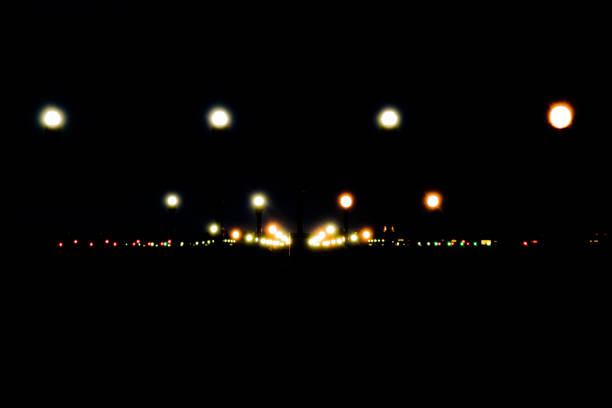 front view of the landing lights of an airport in calabria