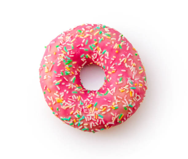 istock Delicious pink multi colored donut on a white background isolated top view 1063277442