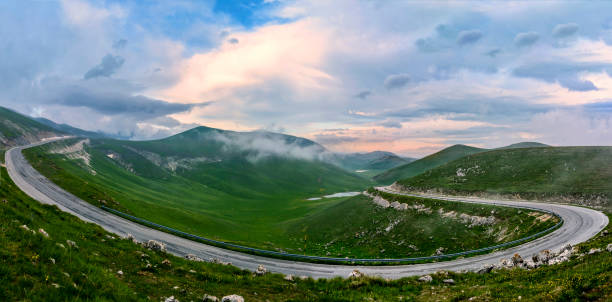 Mountain Curve Road at the Sunset Time - Panorama Image