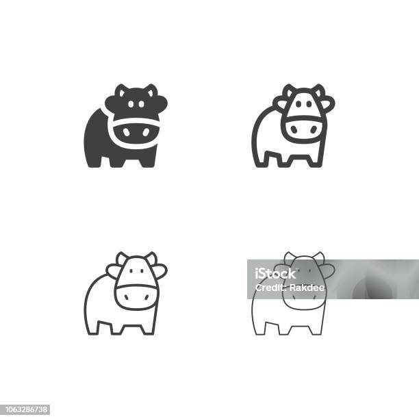 Cow Icons Multi Series Stock Illustration - Download Image Now - Domestic Cattle, Cow, Outline