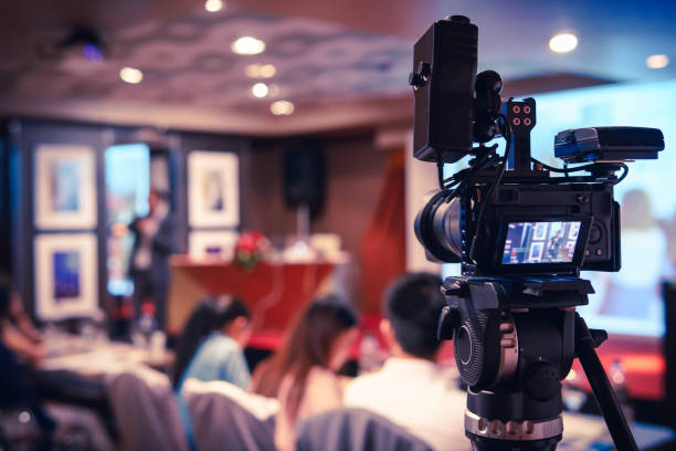 istock Black mirrorless camera recording seminar with optional accessory, technology transformation of mirrorless camera 1063286858
