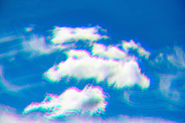 istock Blue sky cumulus clouds. Glitch effect. Clear cloudscape on sunny day. 1063289466