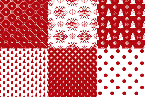 illustrations, cliparts, dessins animés et icônes de merry christmas collection transparente motif. ensemble de 6 noël rouges et blancs couleurs d’arrière-plan. texture sans fin pour papier cadeau, papier peint, fond de bannière web, papier d’emballage et les modèles de tissu. - christmas pattern paper seamless