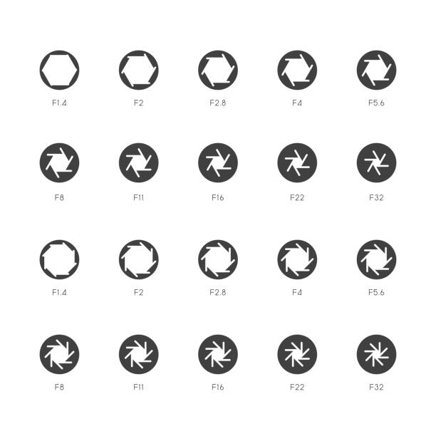 größe der blende symbole - light grau serie - medium format camera stock-grafiken, -clipart, -cartoons und -symbole