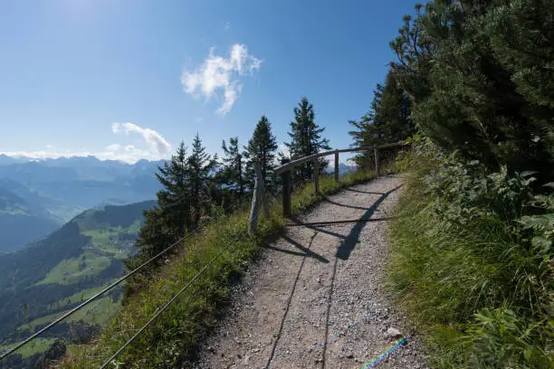 Hiking path on top of the Stanserhorn. The Stanserhorn is a mountain in Switzerland, located in the canton of Nidwalden