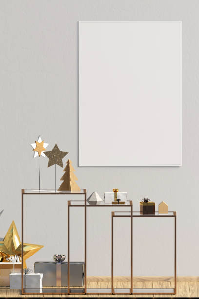 istock Modern Christmas interior with coffee table, Scandinavian style. Poster mock up. 3D illustration 1063306086