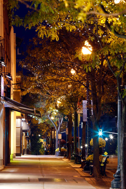 istock Night street scene with sidewalk 1063308668
