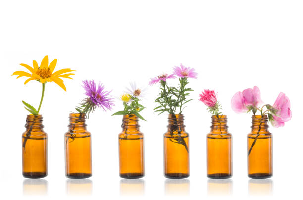 natural remedies, bottle -  bach. - aromatic oil imagens e fotografias de stock