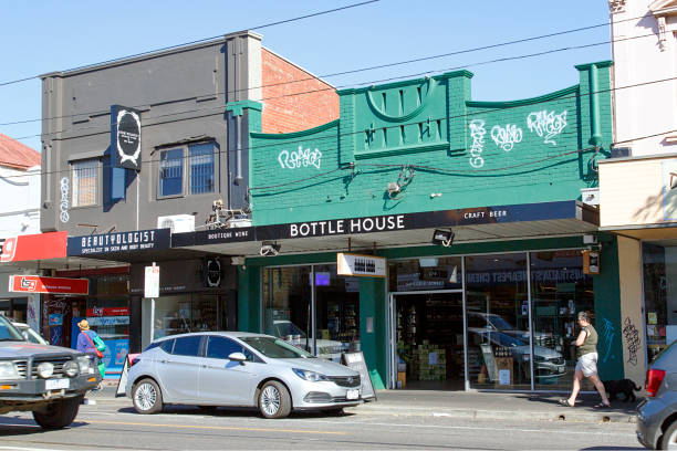 Balaclava, Melbourne, Australia: April 04, 2018: Bottle House liquor store selling a variety of alcohol. Australia have strict regulations on the selling of alcohol and liquor can only be bought at licenced premises.
