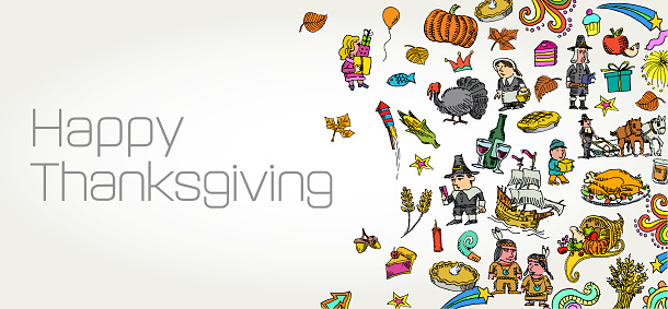 Thanksgiving Message message in fun doodle style.