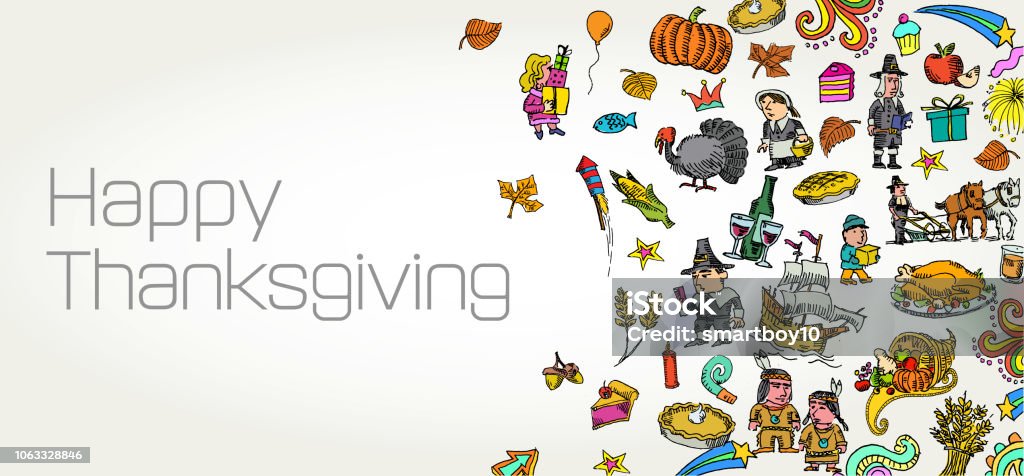 Thanksgiving Message Thanksgiving Message message in fun doodle style. Indigenous Peoples of the Americas stock vector
