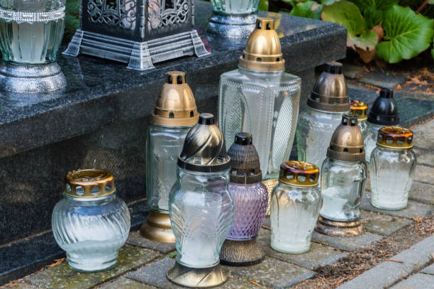 istock Burnt out grave candles after All Saints' Day. 1063328894