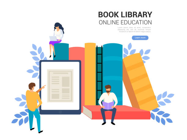 концепция онлайн-образования. веб-архив и учебники по электронному обучению для социальных сетей. дистанционное образование и интернет-об� - e book stock illustrations