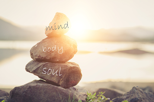 Holistic health concept of zen stones / Concept body, mind, soul, spirit,