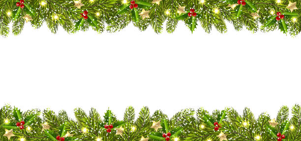 Christmas Banner with Christmas Tree Garland Christmas banner with garland of Christmas trees on a white background floral garland stock illustrations
