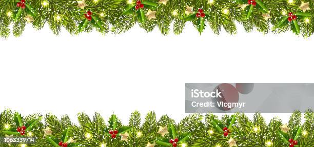 Christmas Banner With Christmas Tree Garland Stock Illustration - Download Image Now - Christmas, Border - Frame, Garland - Decoration