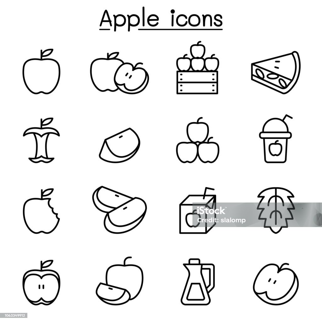 Apple icon set in thin line style Apple - Fruit stock vector