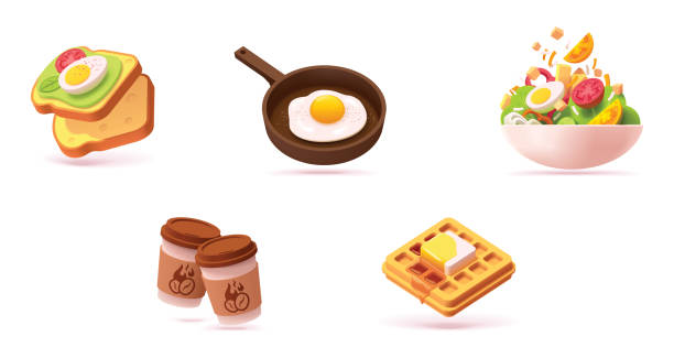 векторный набор значков завтрака - coffee fried egg breakfast toast stock illustrations