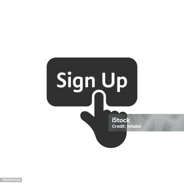 Black Simple Finger Presses On Sign Up Button Stock Illustration - Download Image Now - Icon Symbol, Sign, Registration Form