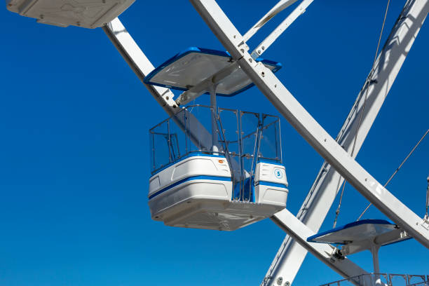 istock Giant ferris wheel with chairs, metallic structure, recreational element near the river 1063356672