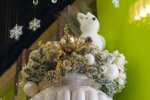 istock Christmas tree decorated with balls and artificial frost 1063360616