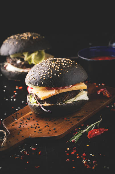 Delicious black burger with spices