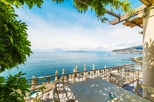 Beautiful terrace in world famous Sorrento shore. Amalfi coast. Campania, Italy
