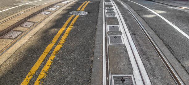 istock Urban road with tram rail 1063364926