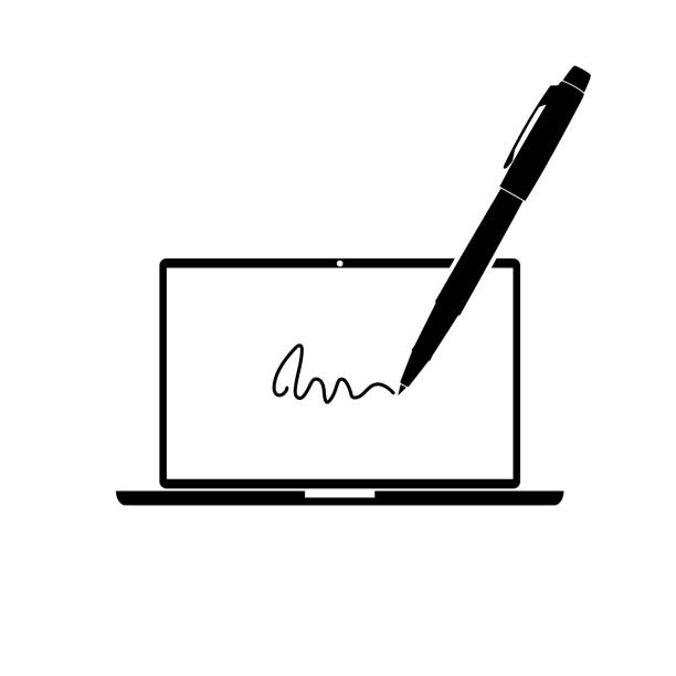 Signature icono on white background Signature icono on white background pen illustrations stock illustrations