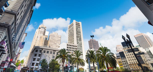 Union square in San Franciscisco under a blue sky