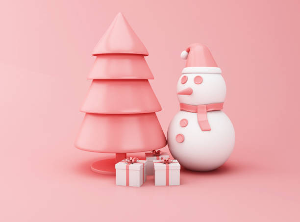 istock 3d Abstract christmas tree, snowman and gifts. 1063368256