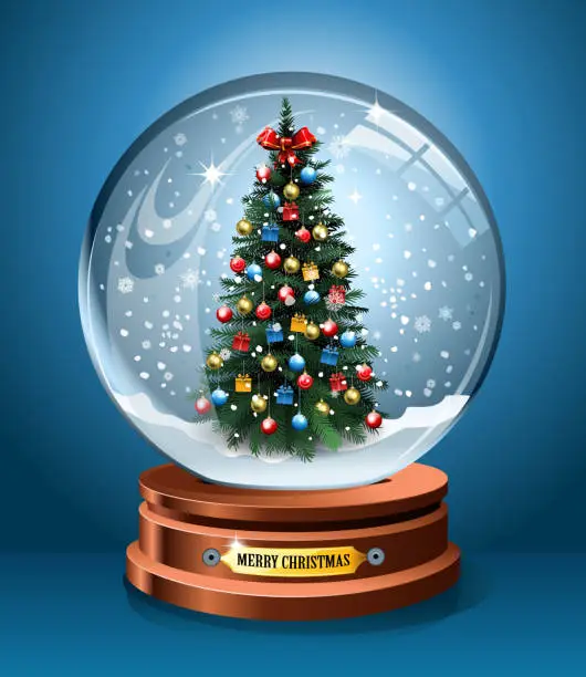 Vector illustration of Christmas tree snow globe