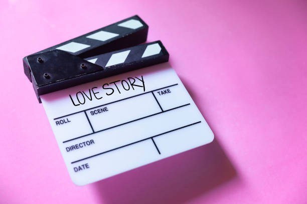 Love story ,text title on white film slate